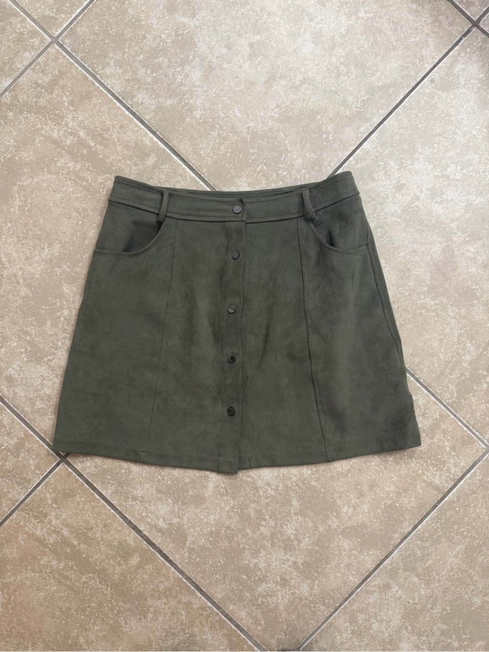 Naked Zebra Olive Green Button-Front Mini Skirt